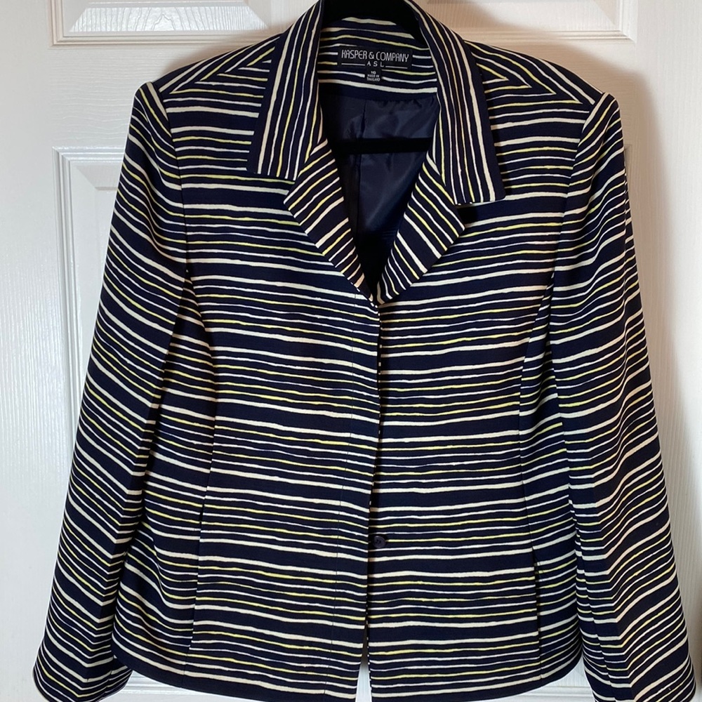 Kasper & Company ASL Pinstripes Jacket Hidden Button Front closure Size 16